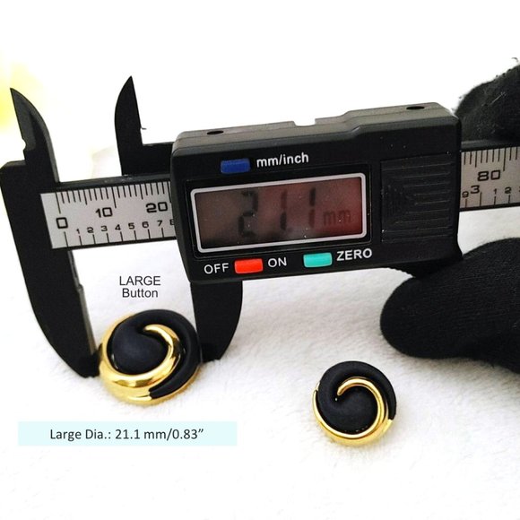 Set of 14 Round SPIRAL Navy Blue Resin Faux Gold Metal Round Buttons Blue Shank - Picture 9 of 12